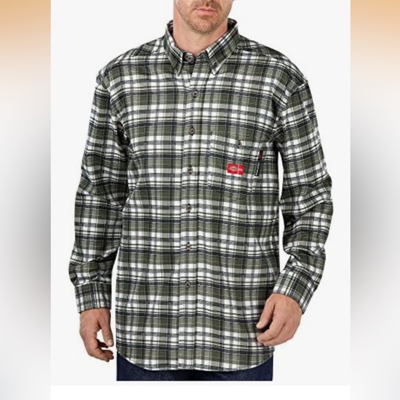 Dickies FR Flannel LS Shirt Mens 4X Green Plaid HRC 2 2112 Flame Resistant - Picture 6 of 8